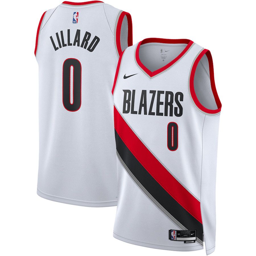 Men Portland Trail Blazers 0 Damian Lillard Nike White Association Edition 2022-23 Swingman NBA Jersey